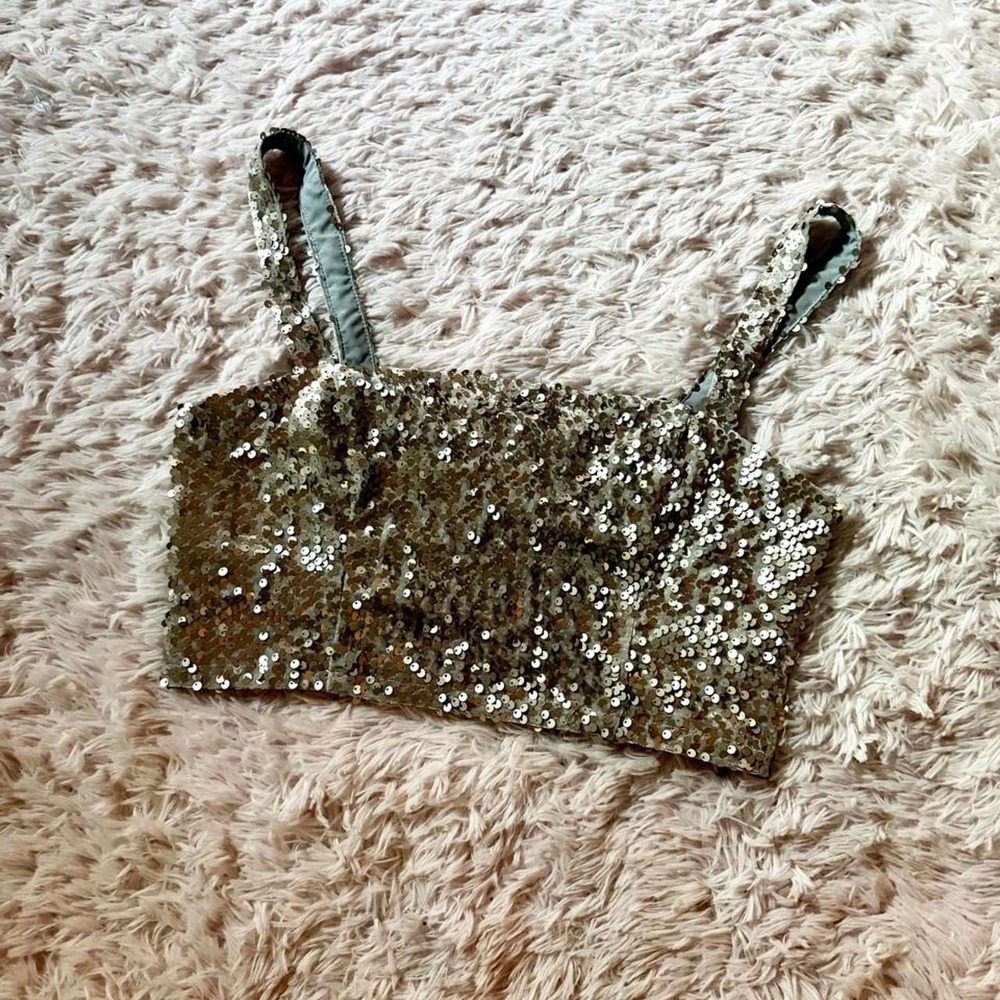 Bronze Sequin Glam Dopamine Fairy Whimsical Crop Top Womens M Celestial Urban